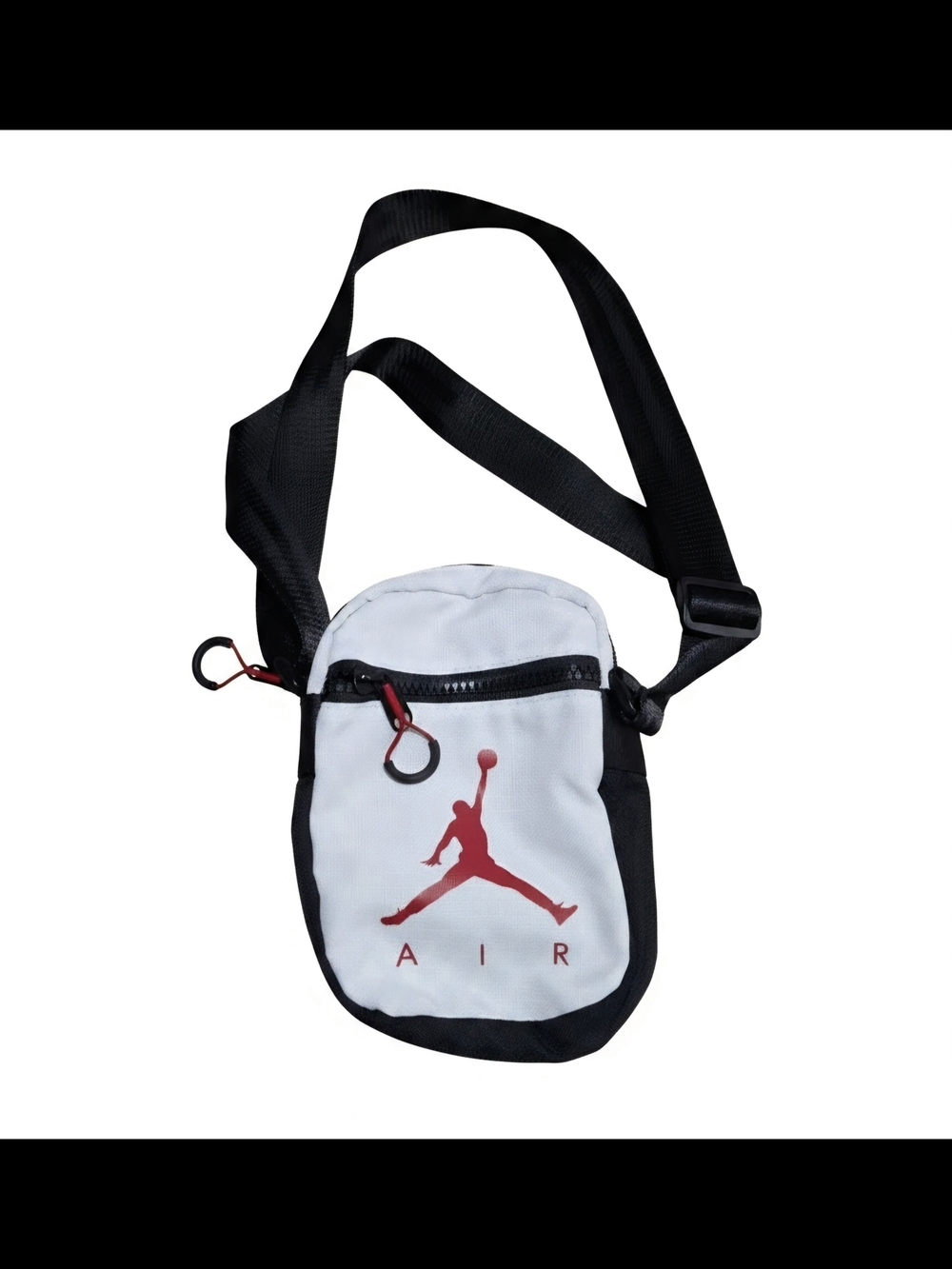 Jordan White and Black Crossbody Pouch with Red Jumpman